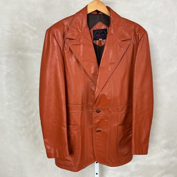 Vintage 1970s Orange Leather Men's Jacket Skalar Mod 46 XL - Picture 1 of 10